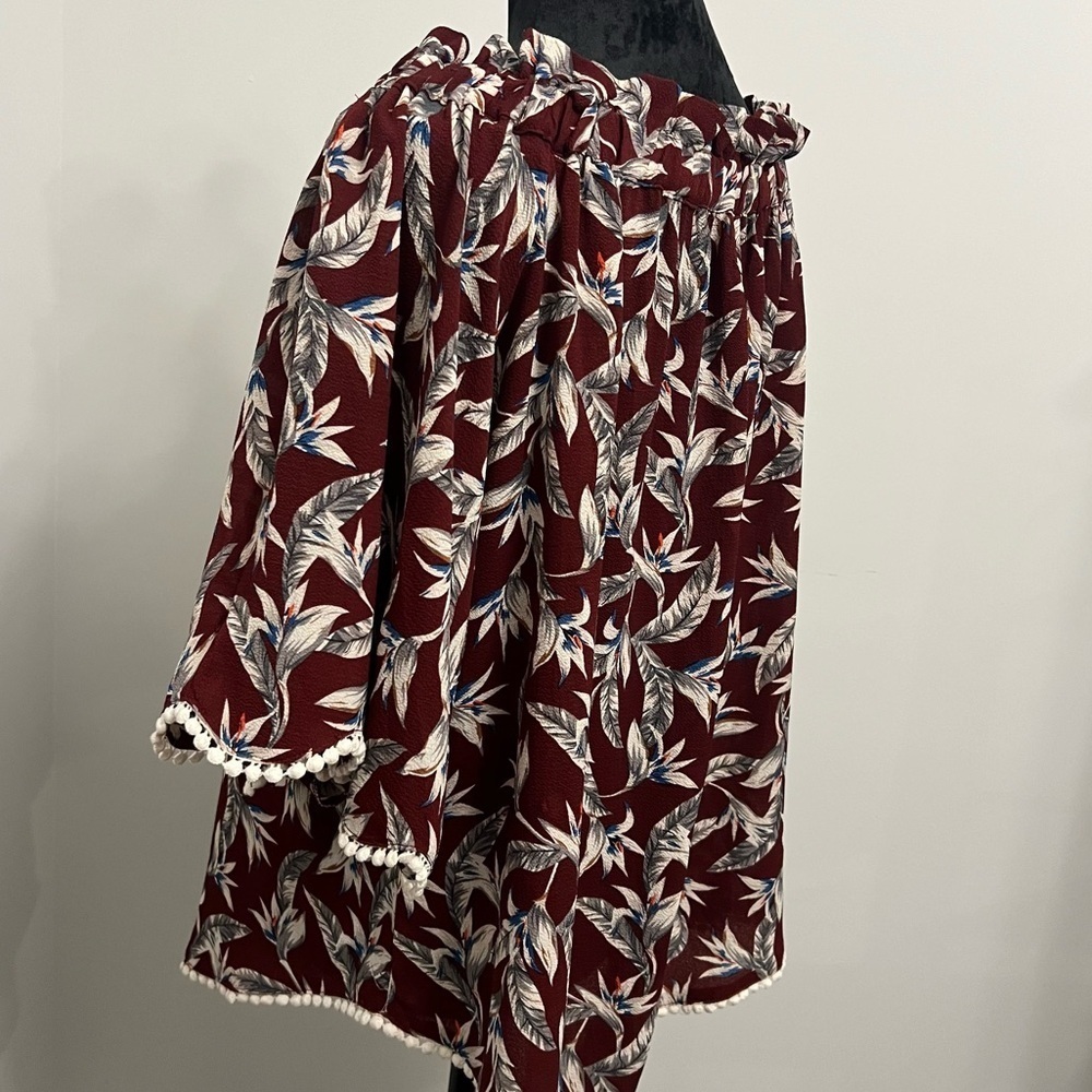 Umgee Burgundy Floral Off-Shoulder Blouse - L - Picture 6 of 8